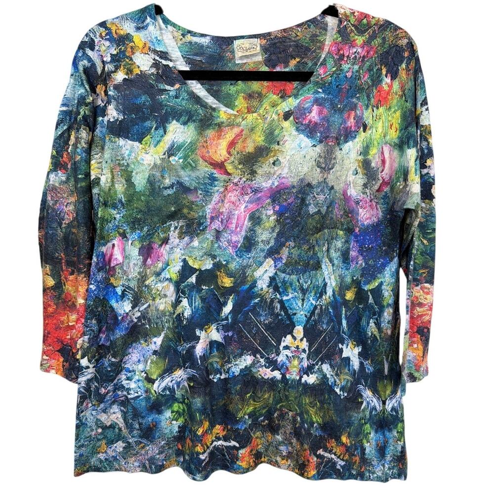 Et Lois Multicolored Abstract 3/4 Sleeve Tunic Top M